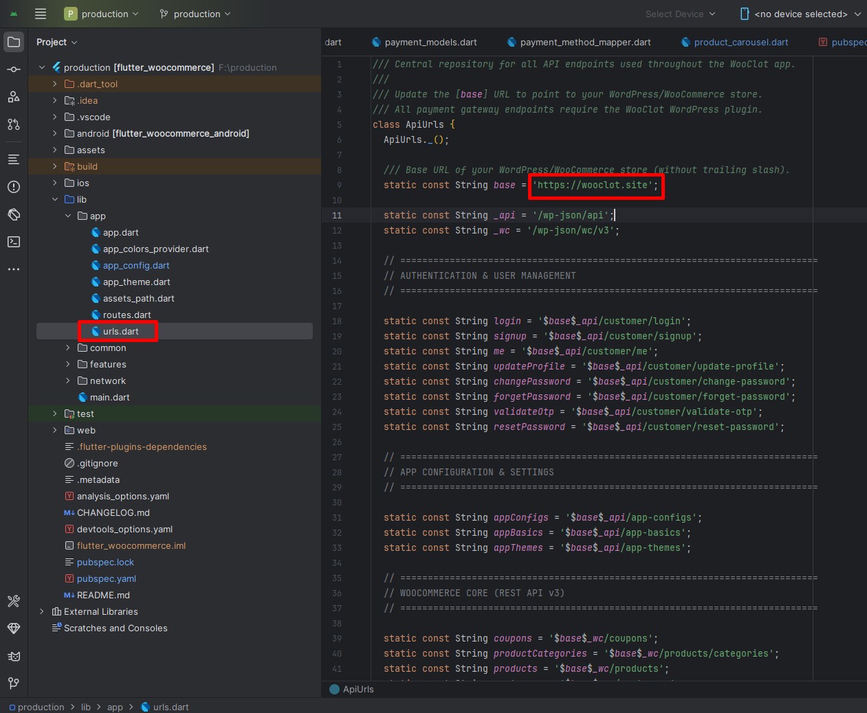 Store URL Configuration in urls.dart